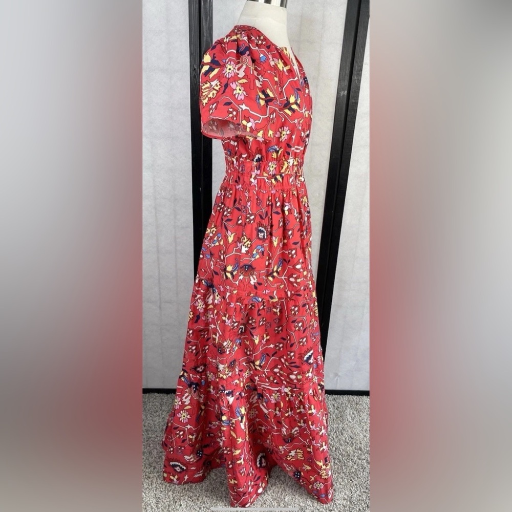 Anthropologie Somerset Red and White Flutter Sleeve Maxi Dress S - Picture 4 of 10